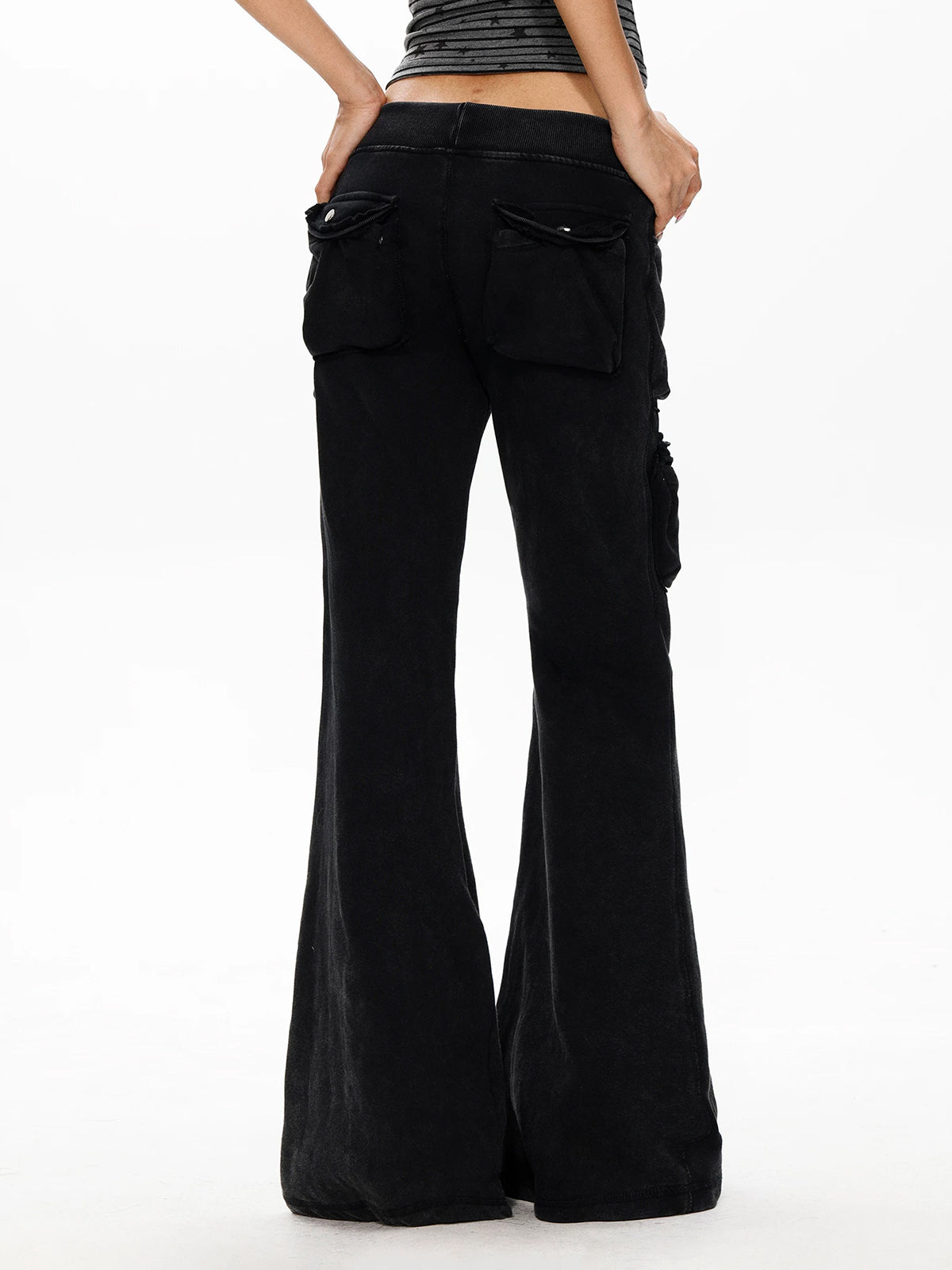Co-ed Dorm Skimming Cutout Flare Denim Maxi Pants - Black
