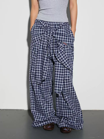 Brick Lane Wide-leg Abstract Pattern Drawstring Maxi Pants - Blue