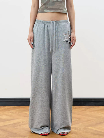 Brick Lane Wide-leg Minimalist Drawstring Sweatpants Maxi Pants - Heather Grey