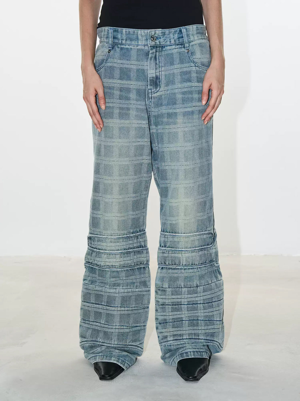 Brick Lane Wide-leg Graphic Print Denim Maxi Pants - Light Blue