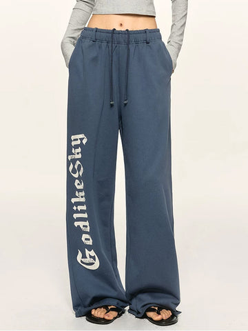 Co-ed Dorm Wide-leg Contrast Trim Denim Maxi Pants - Blue