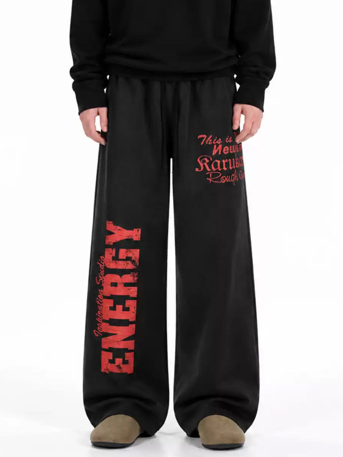Weekday Outdoor Letter Graphic Wide-Leg Sweatpants Maxi Pants - Black