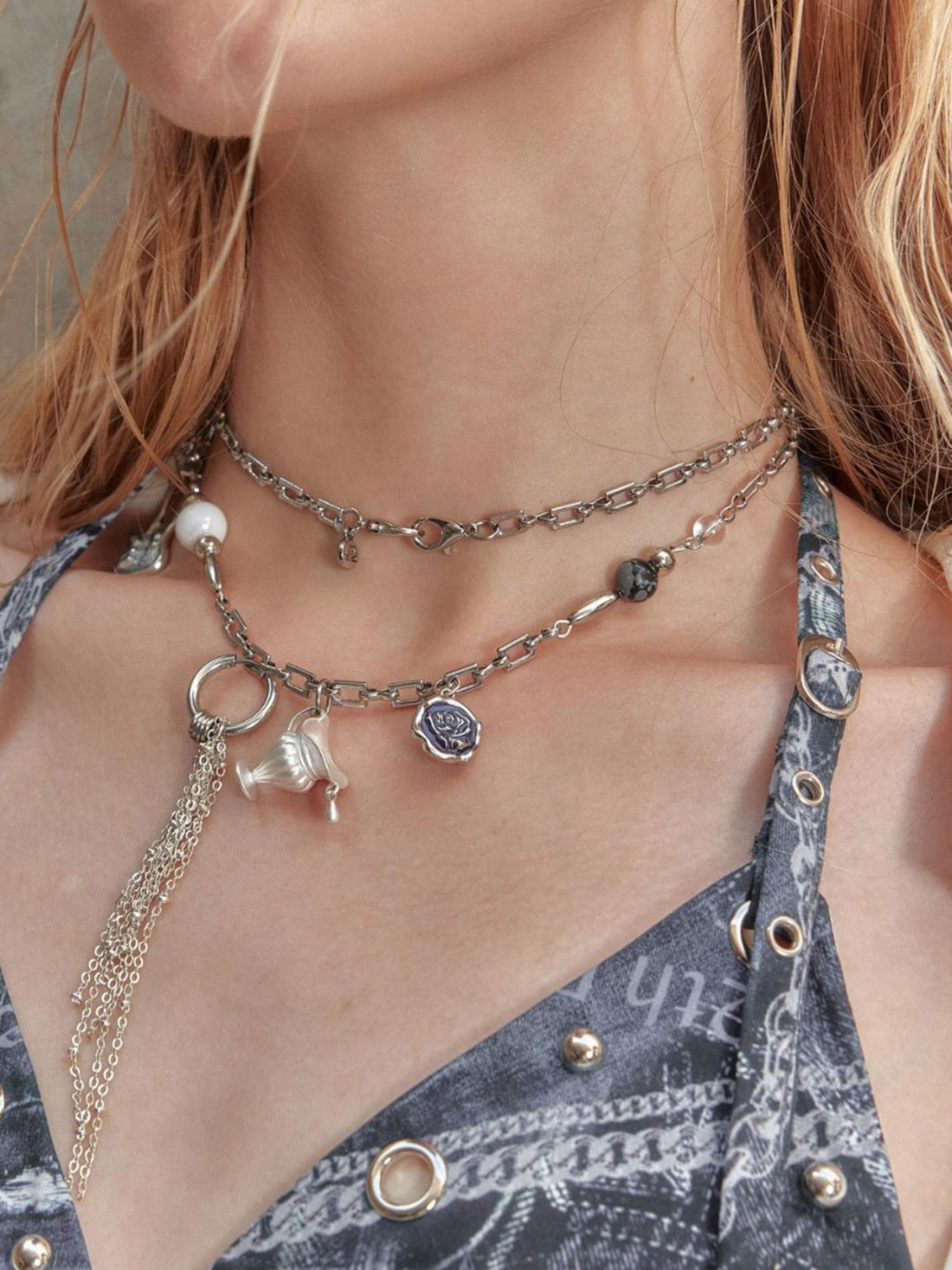 Rose Black Tea Necklace - Silver Mix
