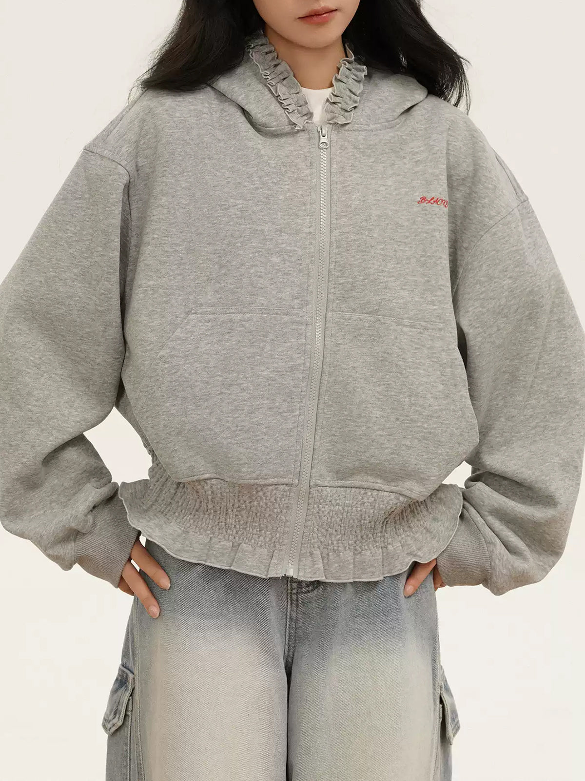 Brick Lane Graphic Print Drawstring Hoodie - Grey