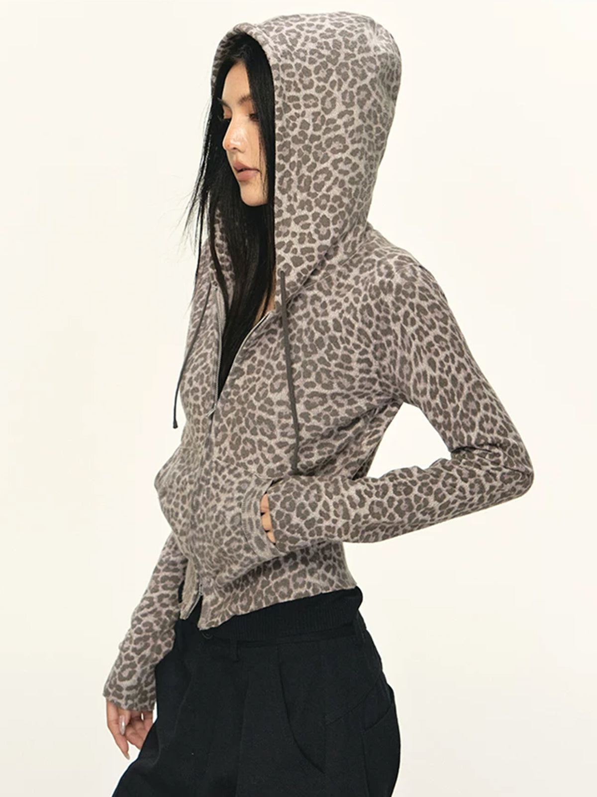 American Club Skimming Patterned Button-up Long Sleeve Top - Grey