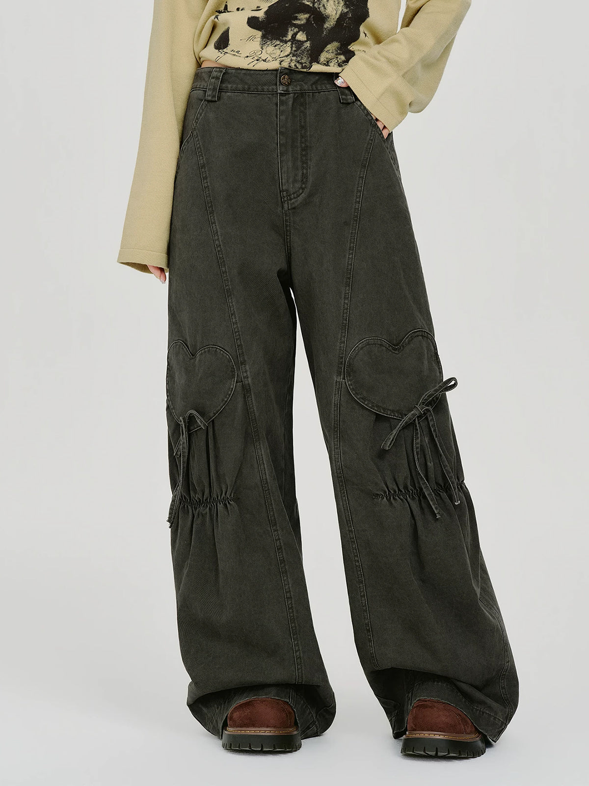 Co-ed Dorm Wide-leg Contrast Waistband Maxi Pants - Black