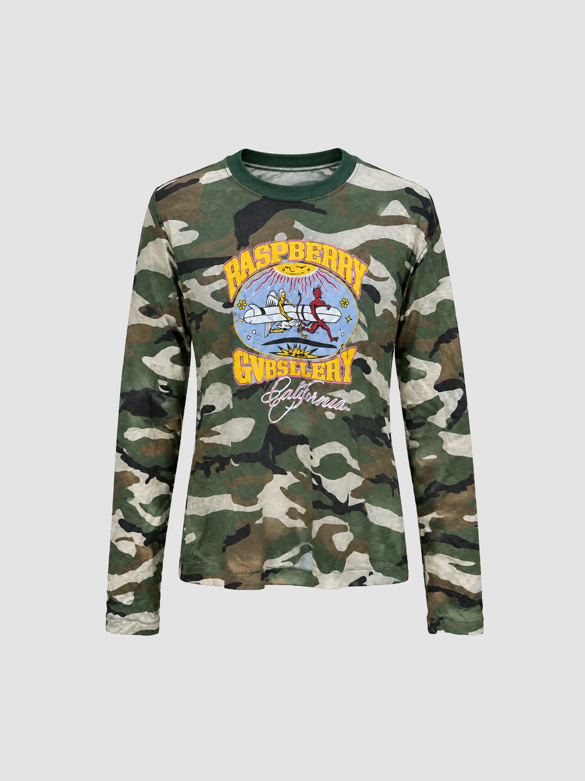 Weekday Outdoor Camo Graphic Print Long Sleeve Sweatshirt - Green