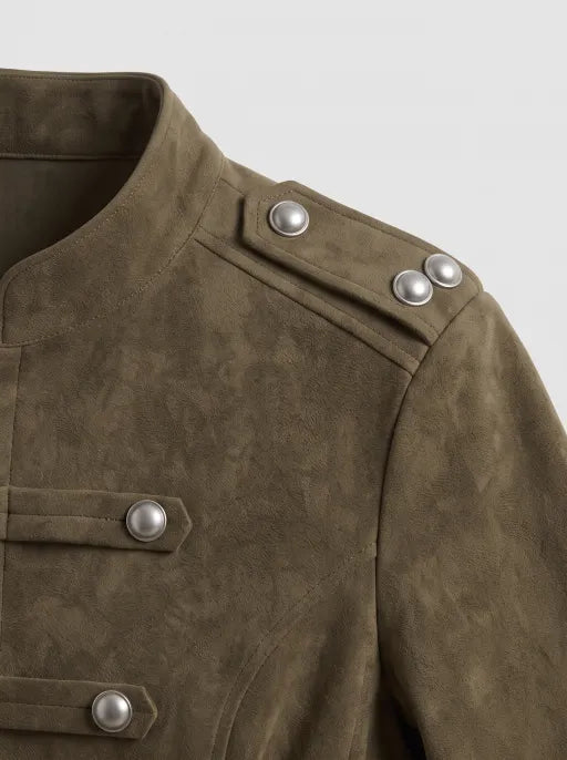 Co-ed Dorm Skimming Military Buttoned Jacket - Brown