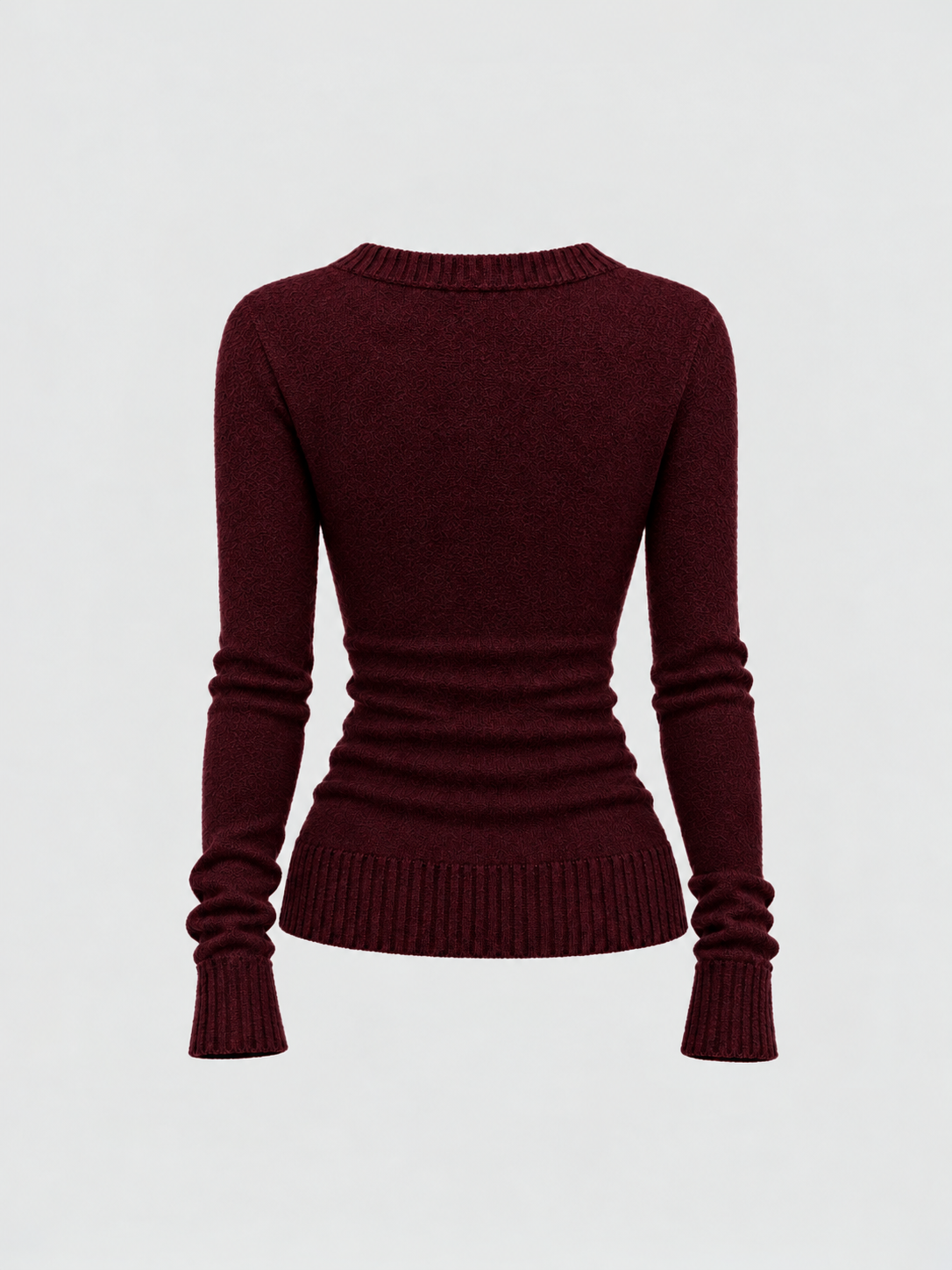 Brick Lane Surplice Wrap V-Neck Ribbed Knit Sweater - Burgundy