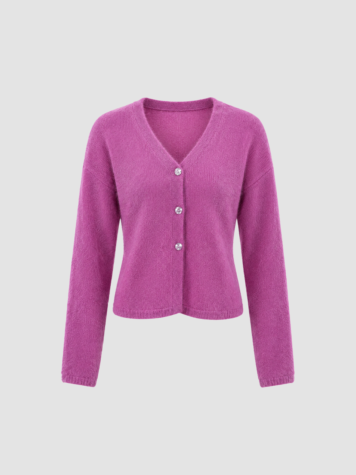 Brick Lane V-Neck Button-Up Knit Cardigan - Magenta Pink