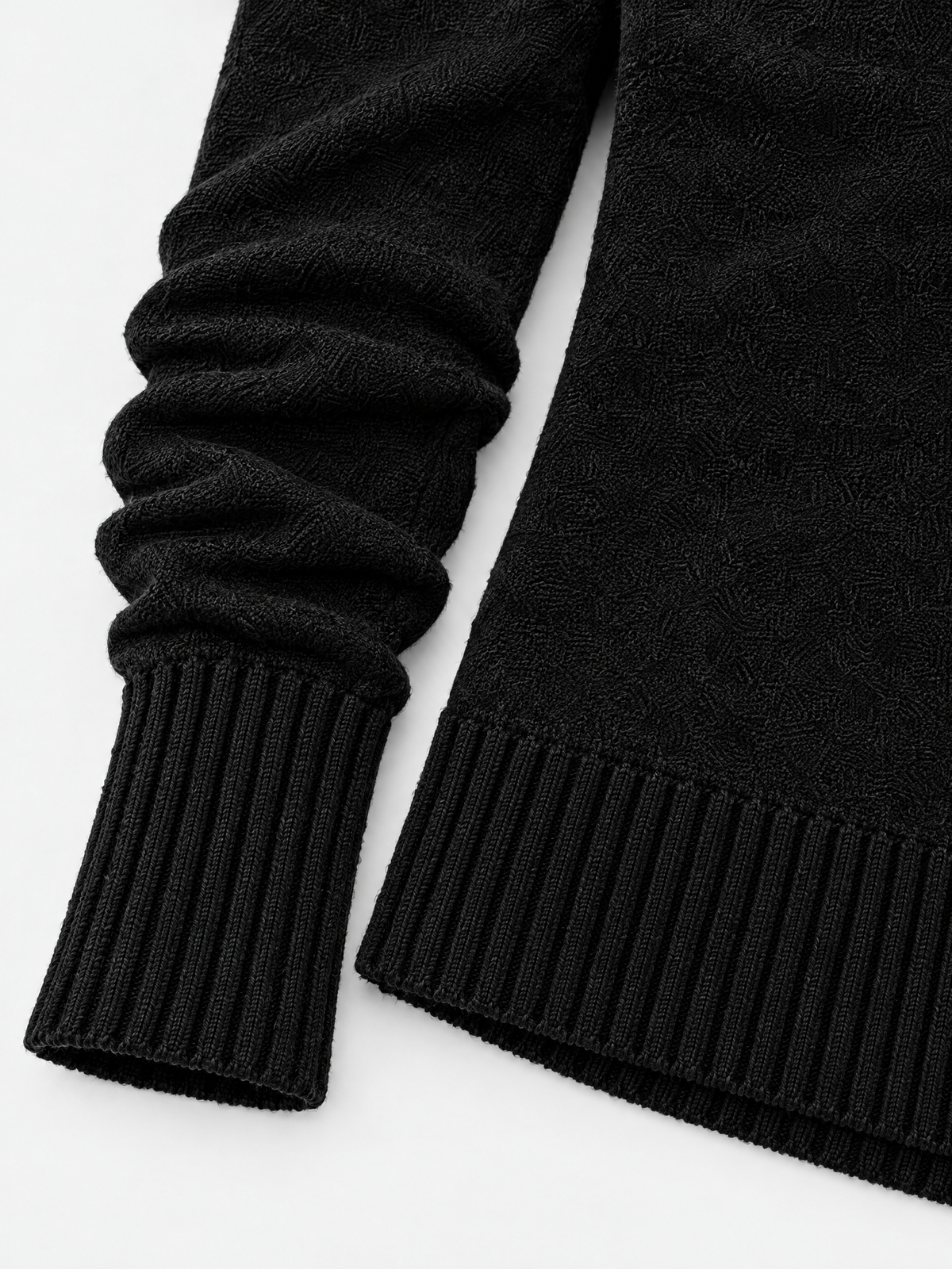 Brick Lane Surplice Wrap V-Neck Ribbed Knit Sweater - Black