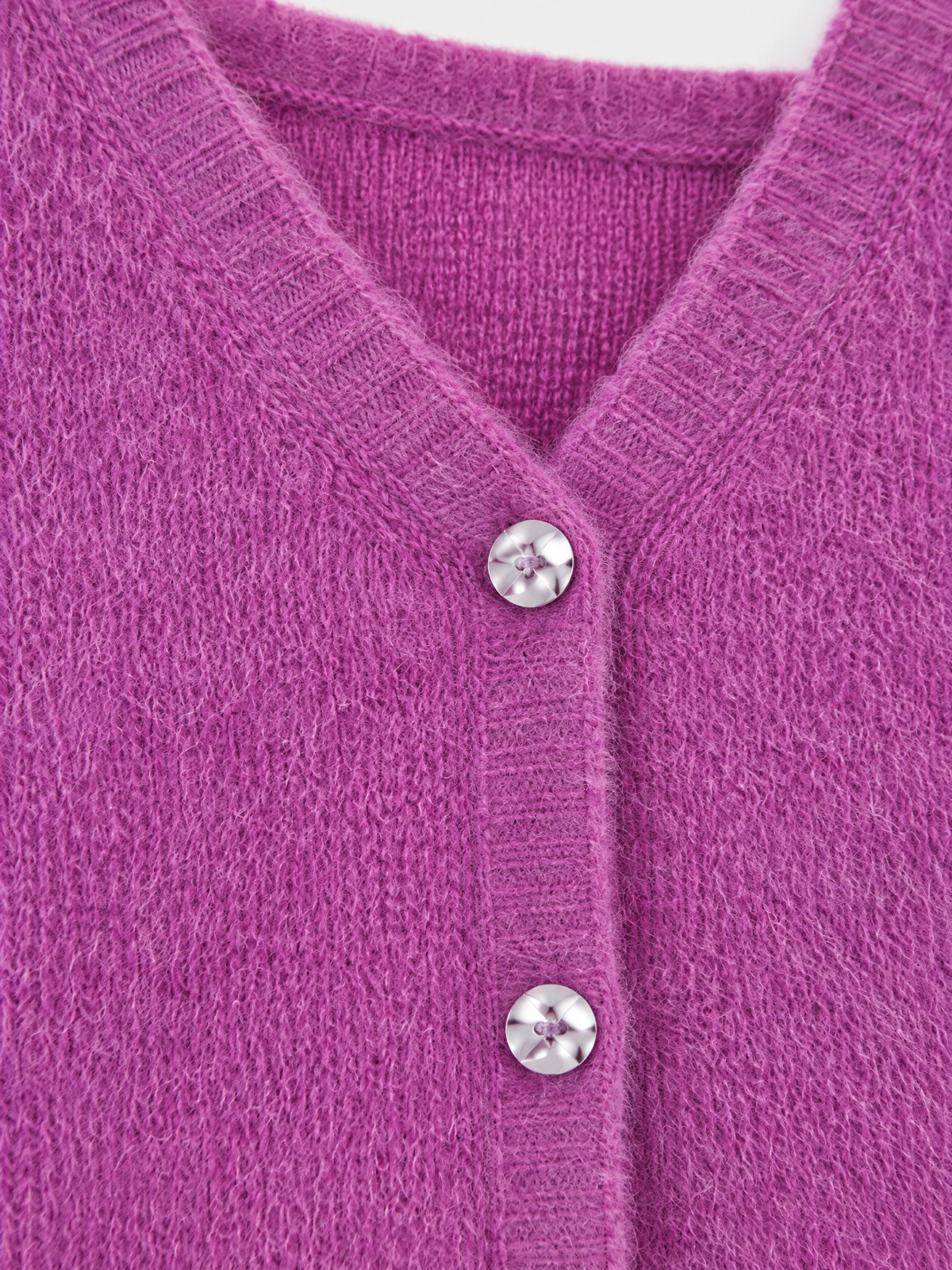 Brick Lane V-Neck Button-Up Knit Cardigan - Magenta Pink