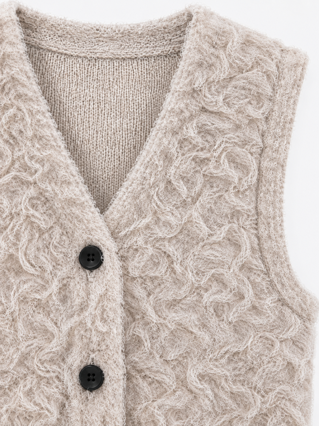 Brick Lane Textured Boucle Button-Front Knit Vest - Oatmeal
