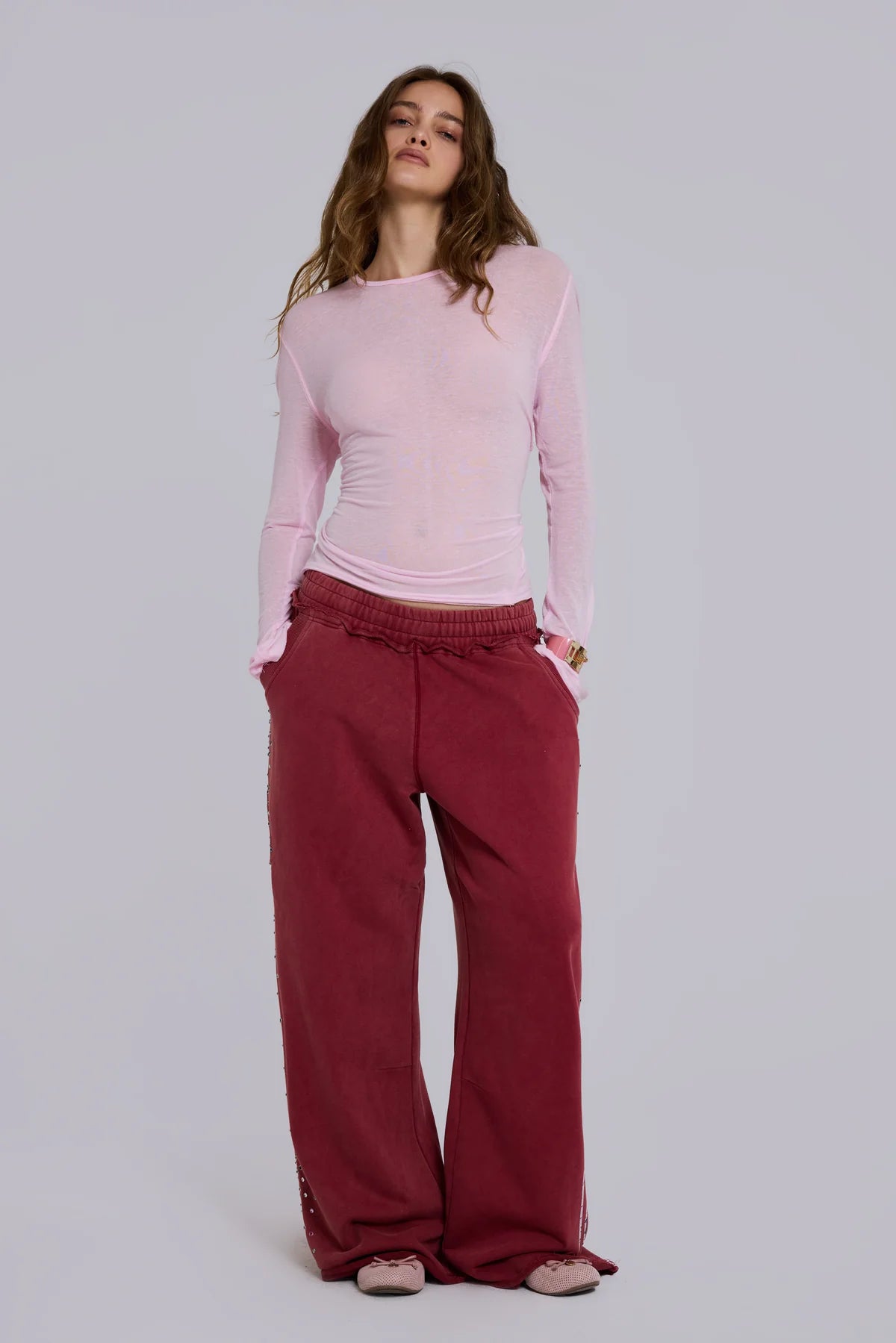 American Club Wide-leg Side-Stripe Velour Maxi Pants - Red