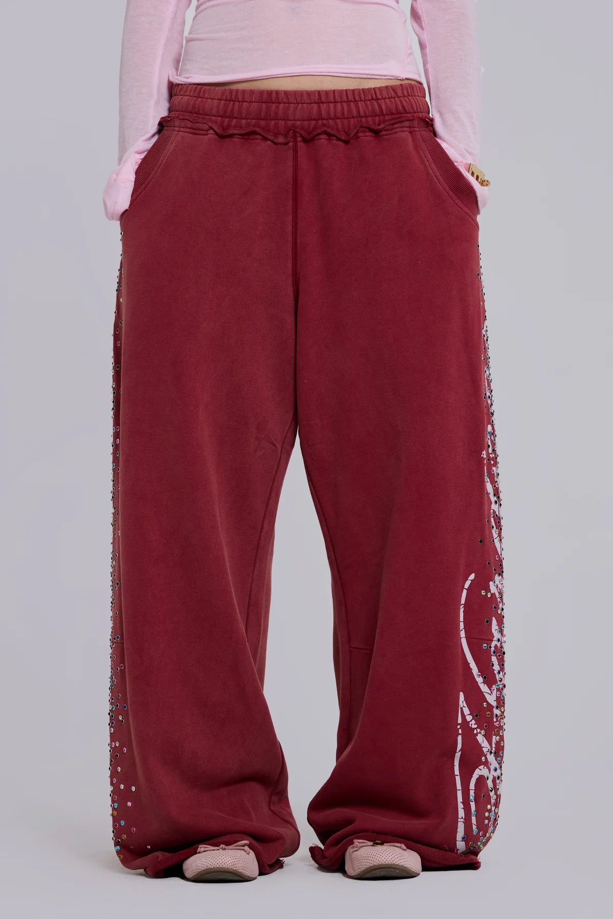 American Club Wide-leg Side-Stripe Velour Maxi Pants - Red