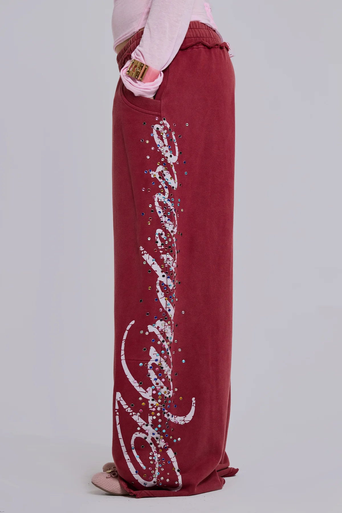 American Club Wide-leg Side-Stripe Velour Maxi Pants - Red