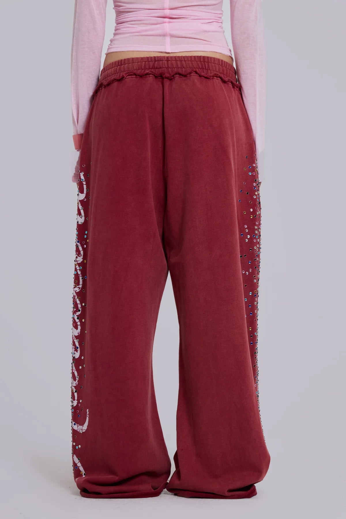 American Club Wide-leg Side-Stripe Velour Maxi Pants - Red