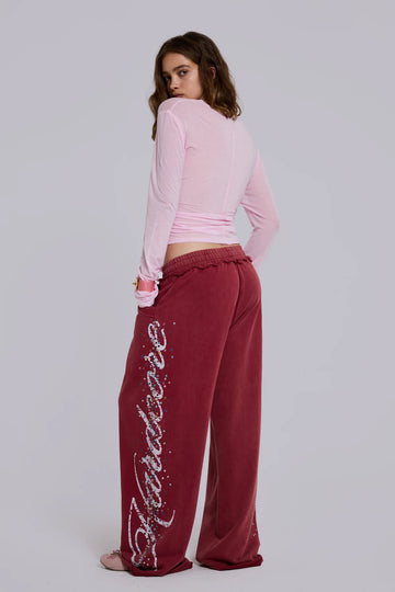 American Club Wide-leg Side-Stripe Velour Maxi Pants - Red