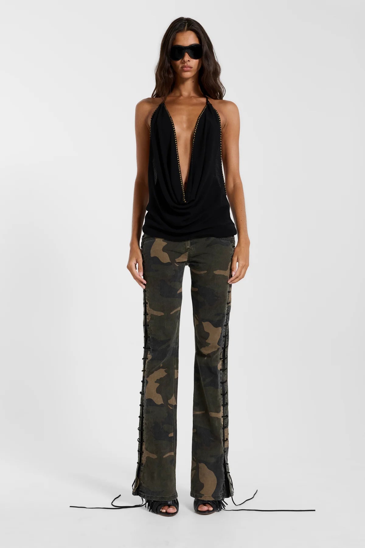 Brick Lane Skimming Distressed Flare Maxi Pants - Black