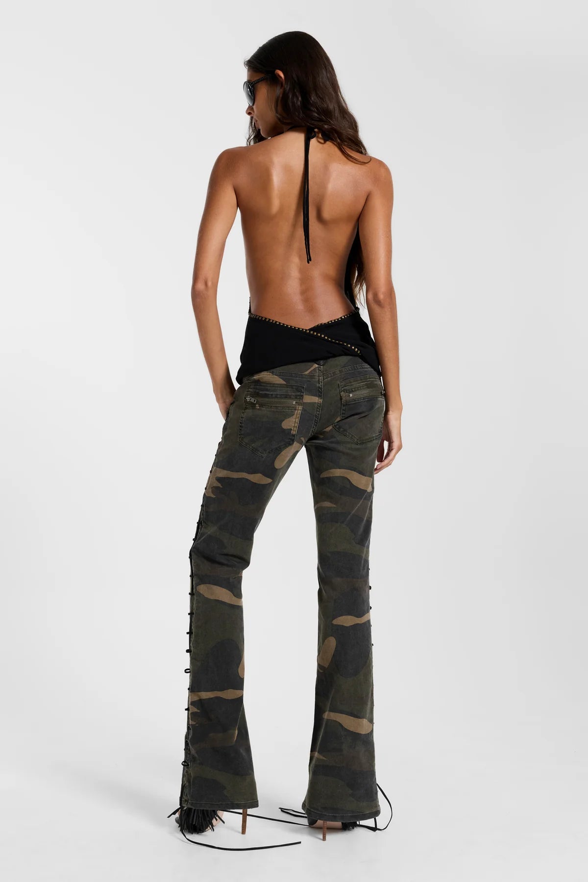 Brick Lane Skimming Distressed Flare Maxi Pants - Black