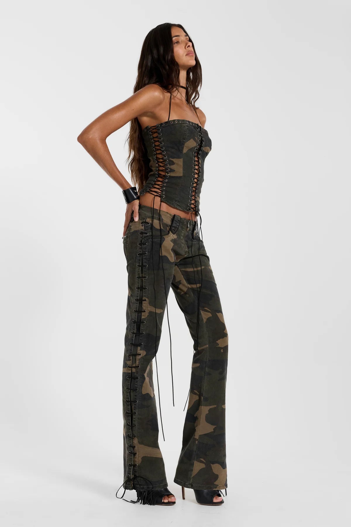 Brick Lane Skimming Distressed Flare Maxi Pants - Black