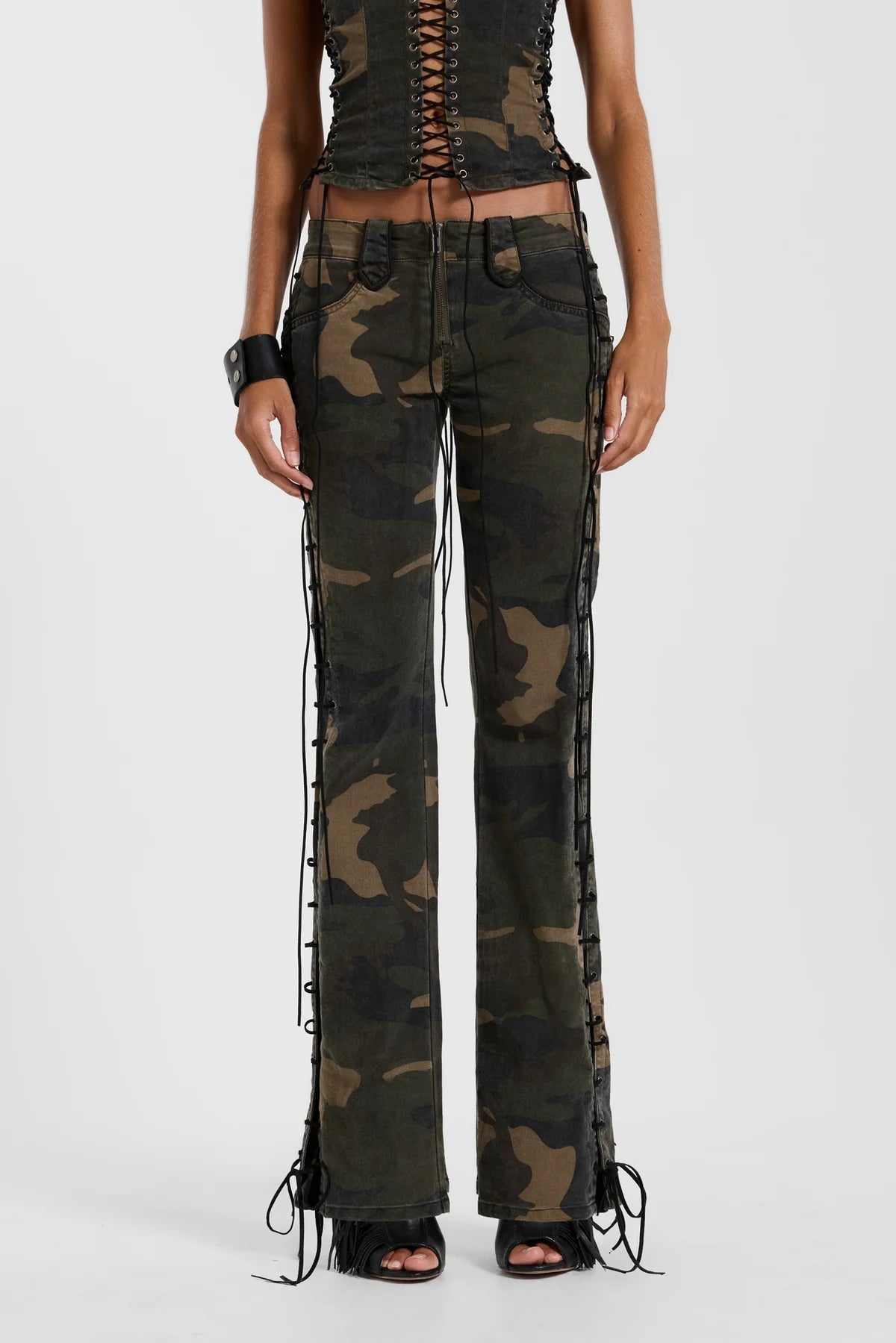 Brick Lane Skimming Distressed Flare Maxi Pants - Black