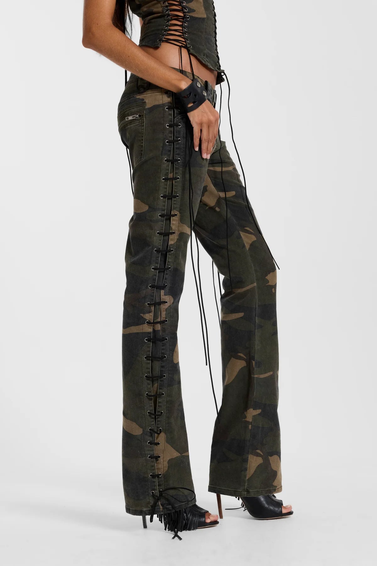 Brick Lane Skimming Distressed Flare Maxi Pants - Black