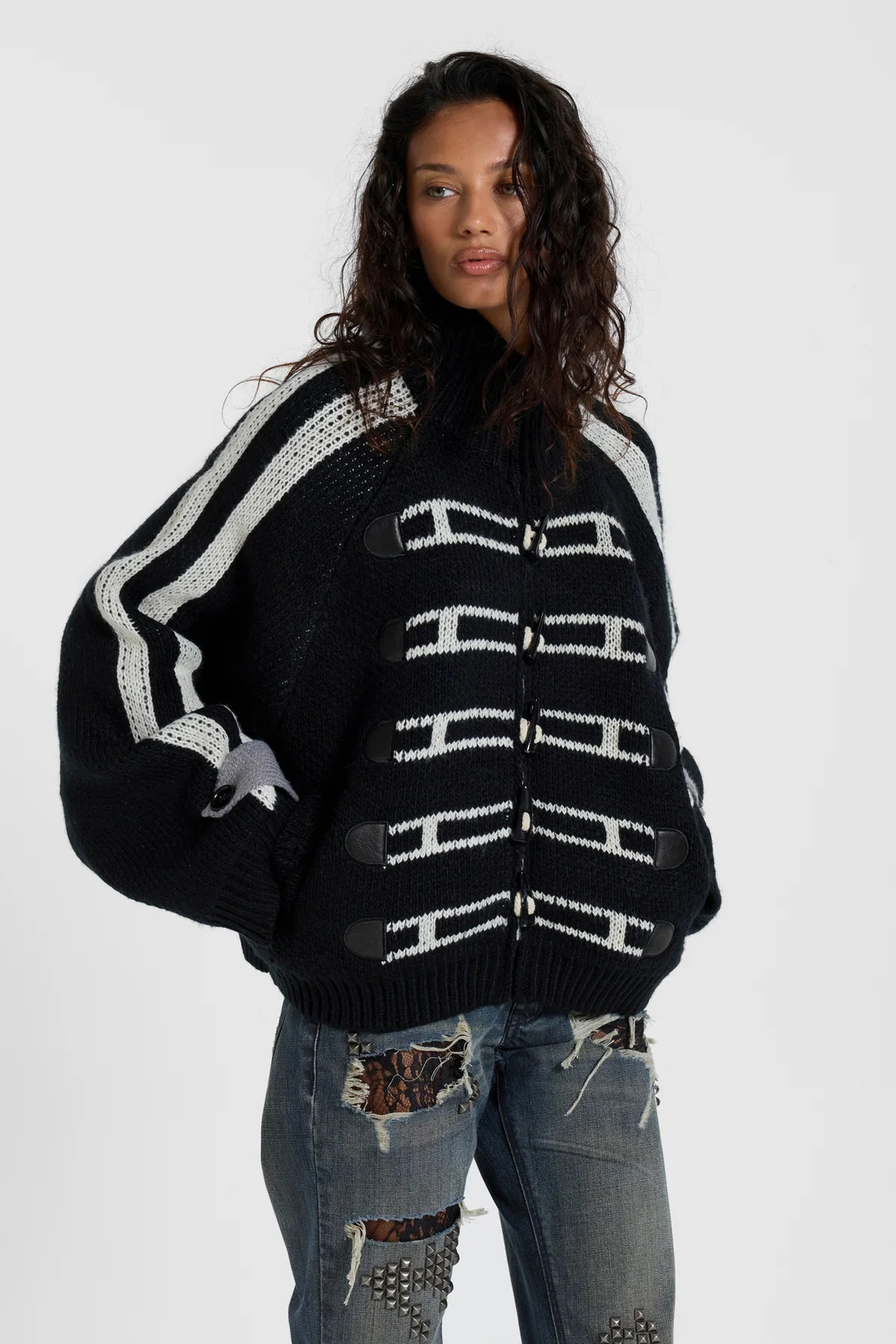 American Club Skimming Side-Stripe Multi-Pocket Zip Jacket - Black