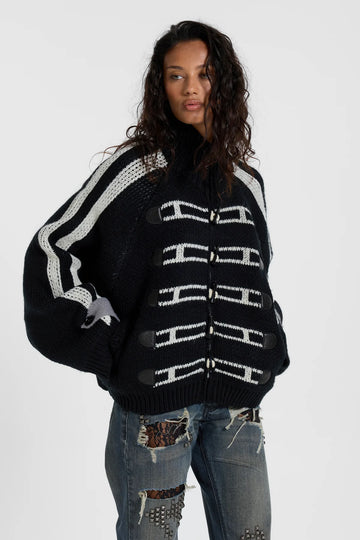 American Club Skimming Side-Stripe Multi-Pocket Zip Jacket - Black