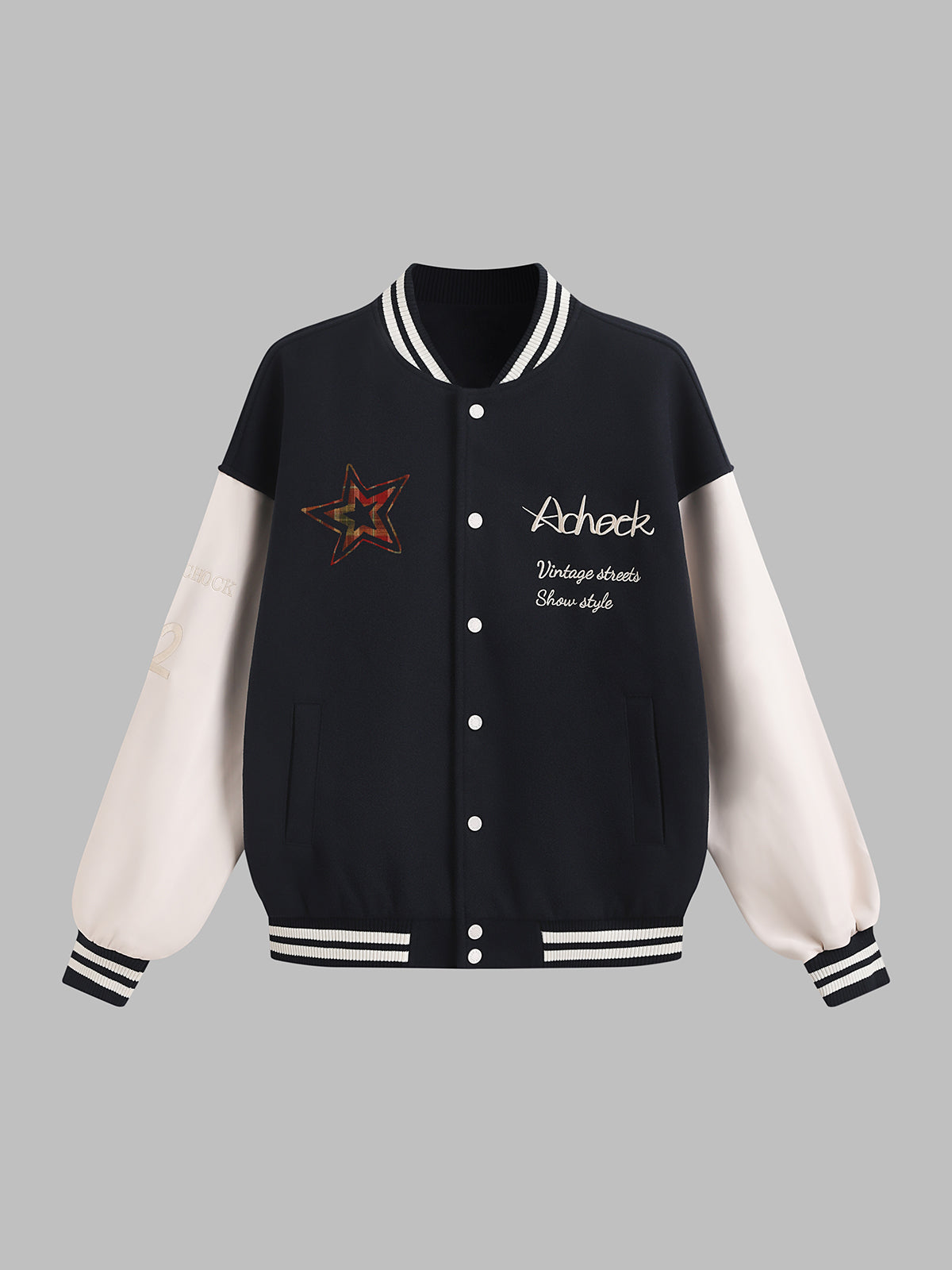 Iconic Contrast Varsity Jacket - Navy White