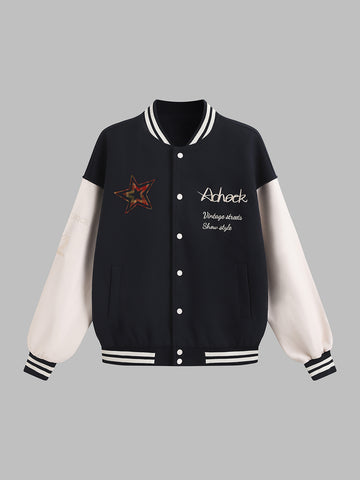 Iconic Contrast Varsity Jacket - Navy White