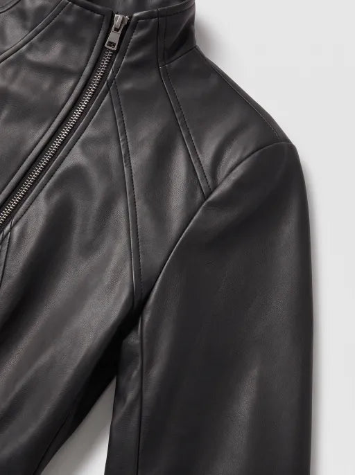 Co-ed Dorm Skimming Asymmetric-Zip Faux-Leather Jacket - Black