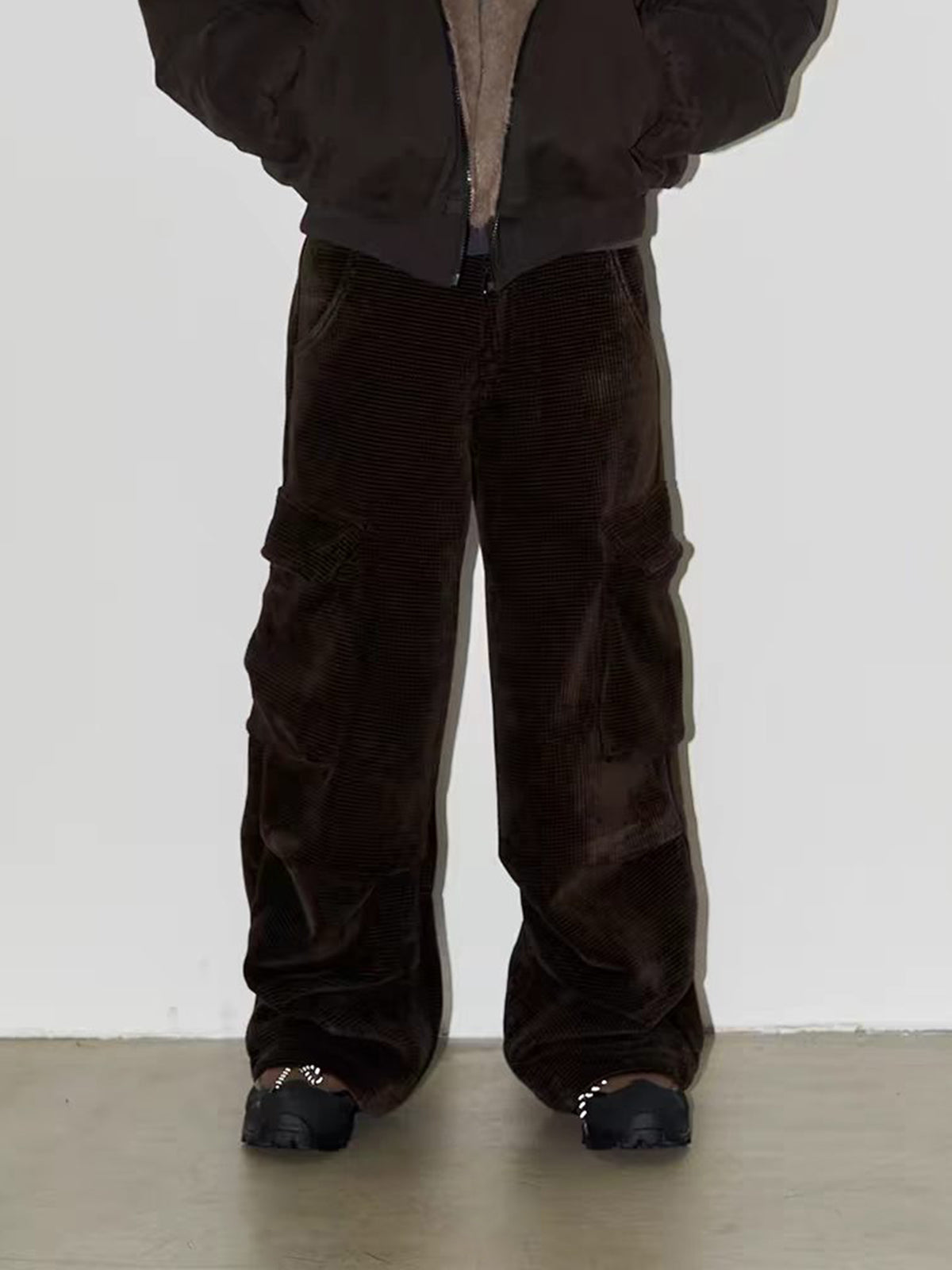 Brick Lane Wide-leg Textured Pattern Casual Maxi Pants - Black
