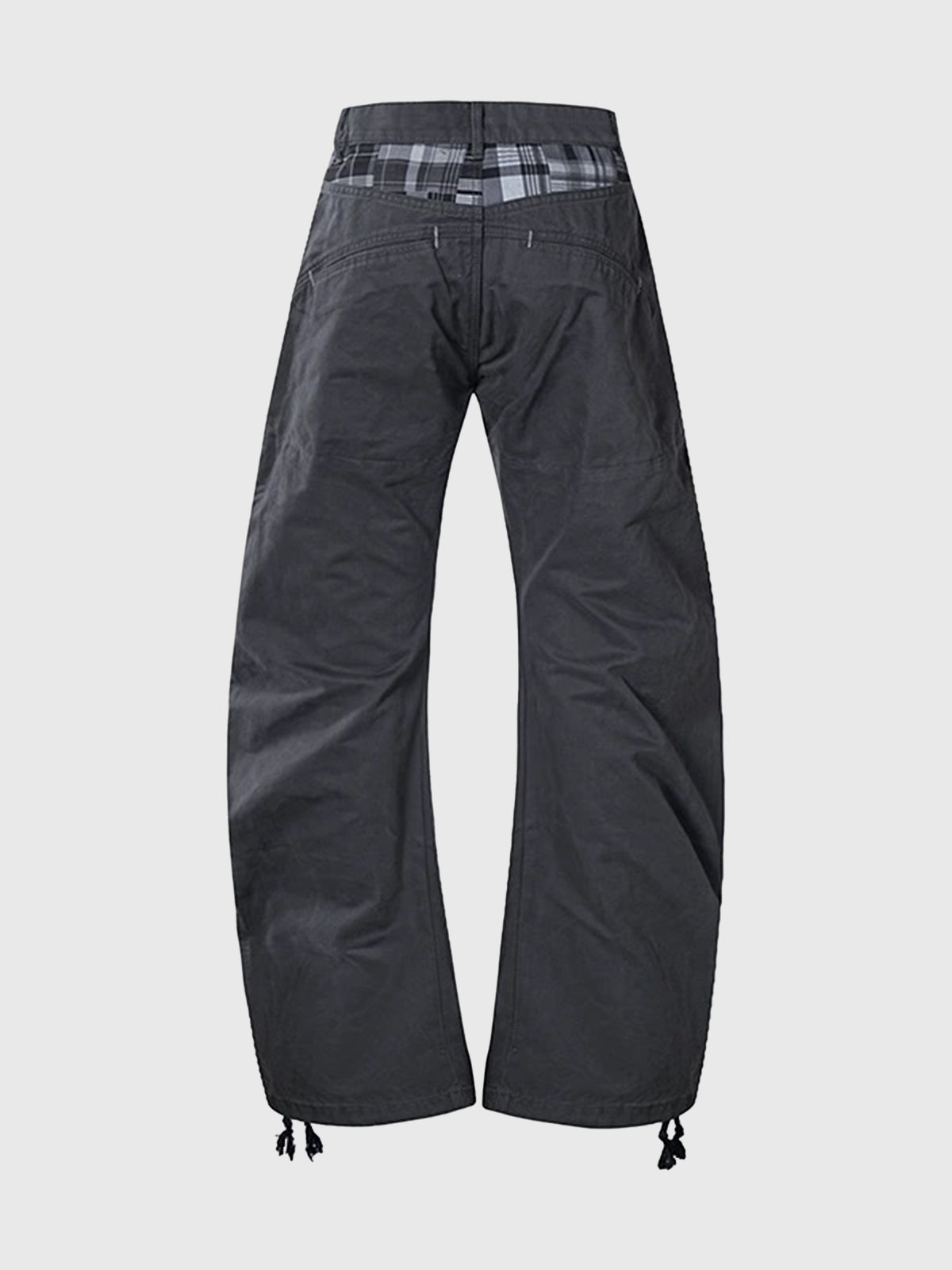 Brick Lane Curved Cut Check Plaid 3D Structured Pants - Black