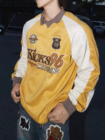 American Club Baggy Graphic Print Long Sleeve Top - Yellow