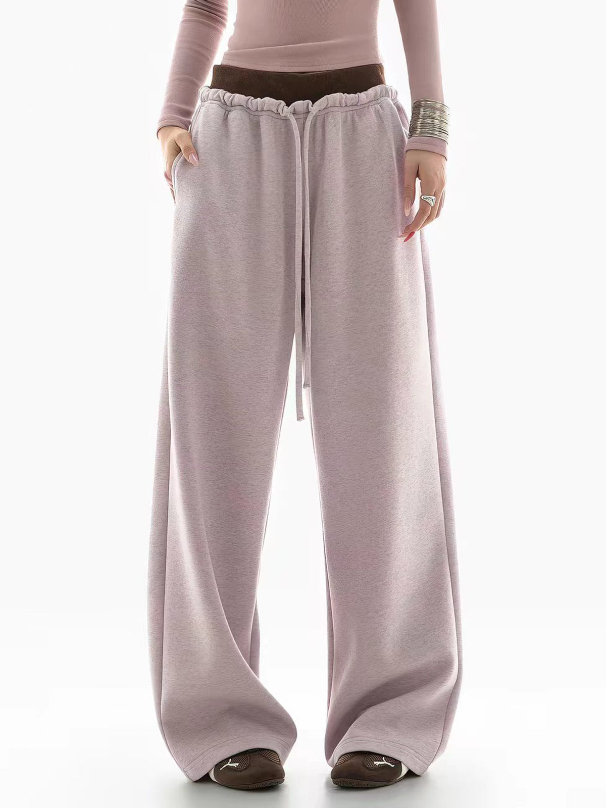 Brick Lane Wide-leg Striped Drawstring Satin Maxi Pants - Pink