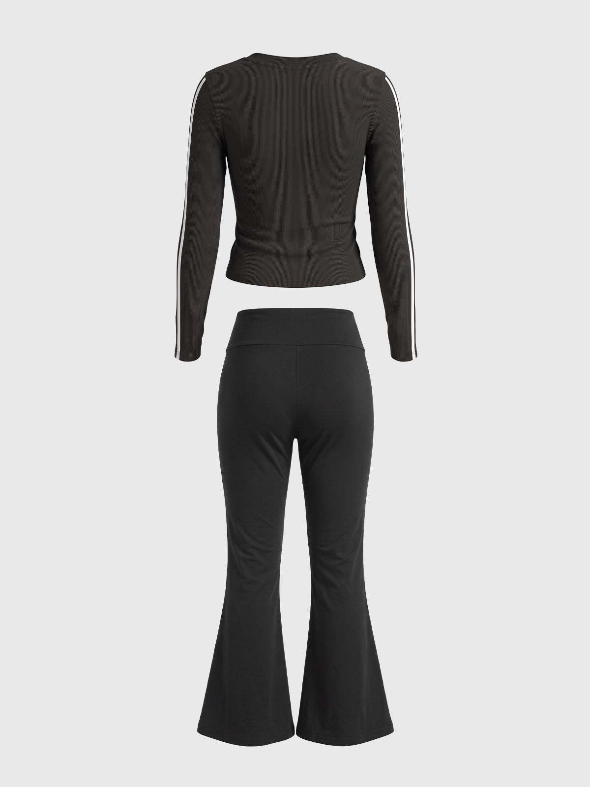 Co-ed Dorm Two-Piece V-Neck Top and Flare Pants Set - Black