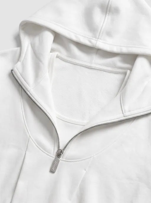 Co-ed Dorm Skimming Ruched Zip-Front Long Sleeve Top - White