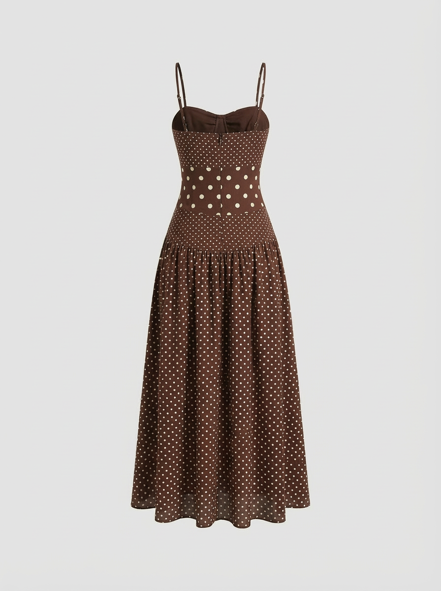 Coffee Dot Waist Dress - Cocoa Brown