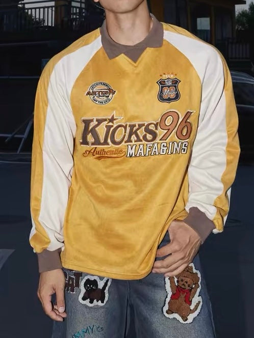 American Club Baggy Graphic Print Long Sleeve Top - Yellow