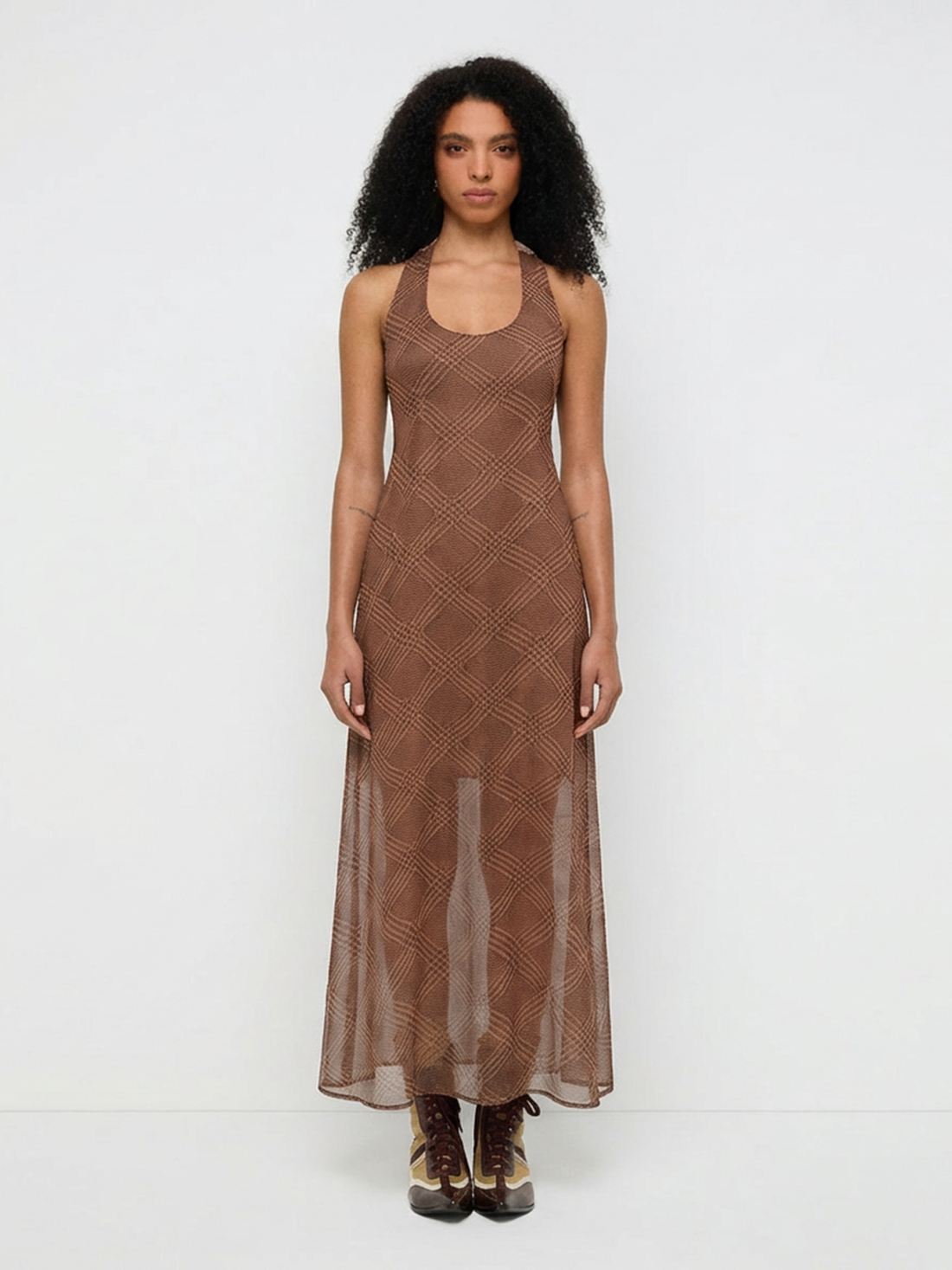 Cocoa Hour Halter Maxi Dress – Chocolate Plaid