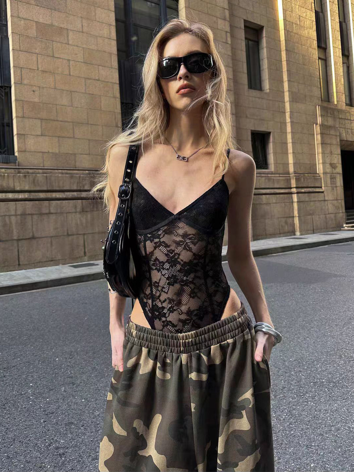 Brick Lane Skimming Long Sleeve Top and Printed Skirt Set - Black