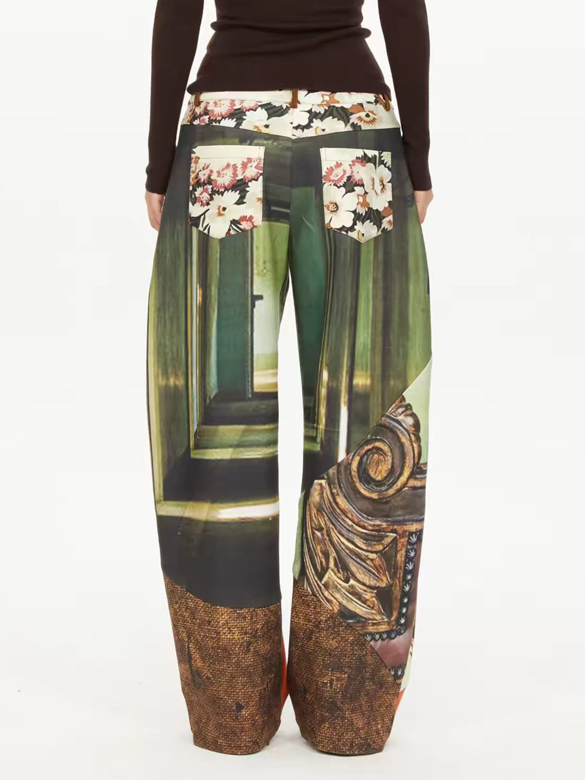 Brick Lane Wide-leg Vintage Paisley Patchwork Maxi Pants - Brown
