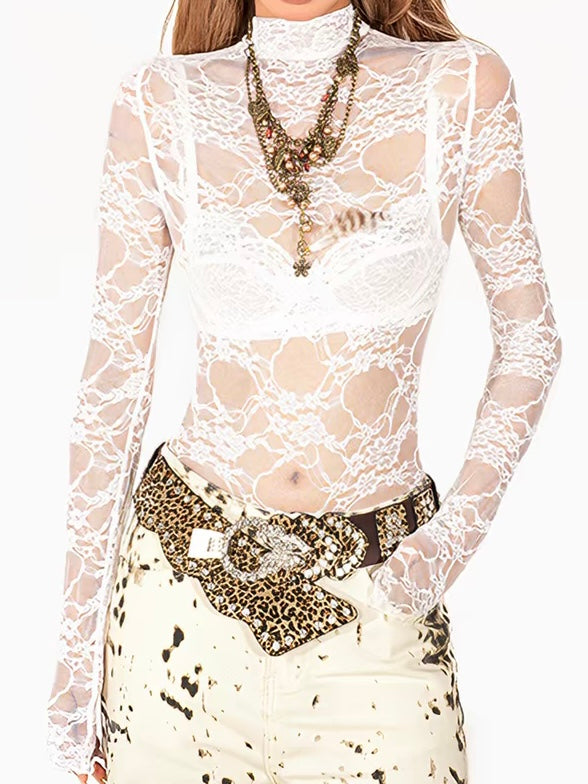 Co-ed Dorm Skimming Floral Print Long Sleeve Top - Beige