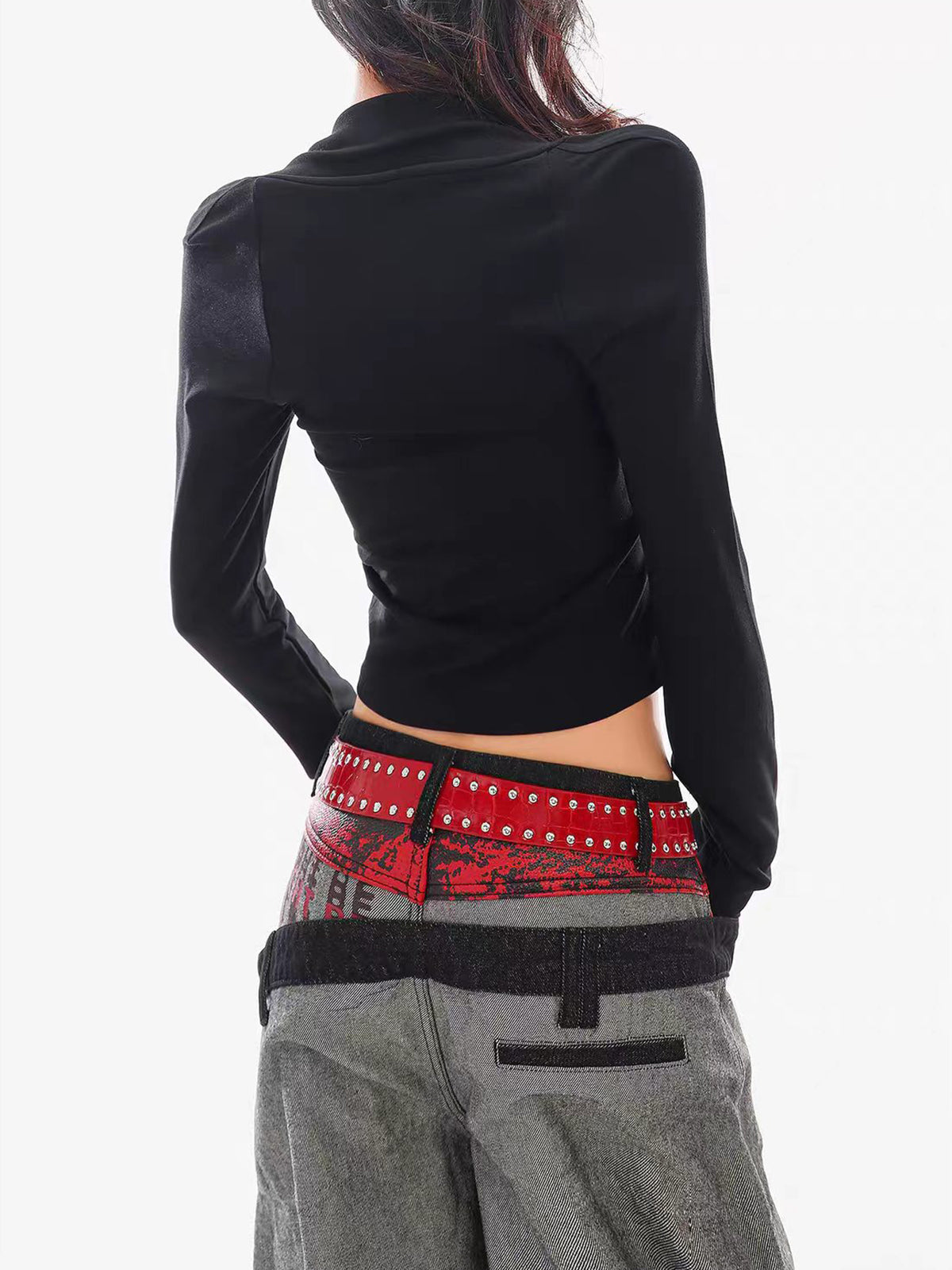 Brick Lane Graphic Print Long Sleeve Shrug Tee - Black