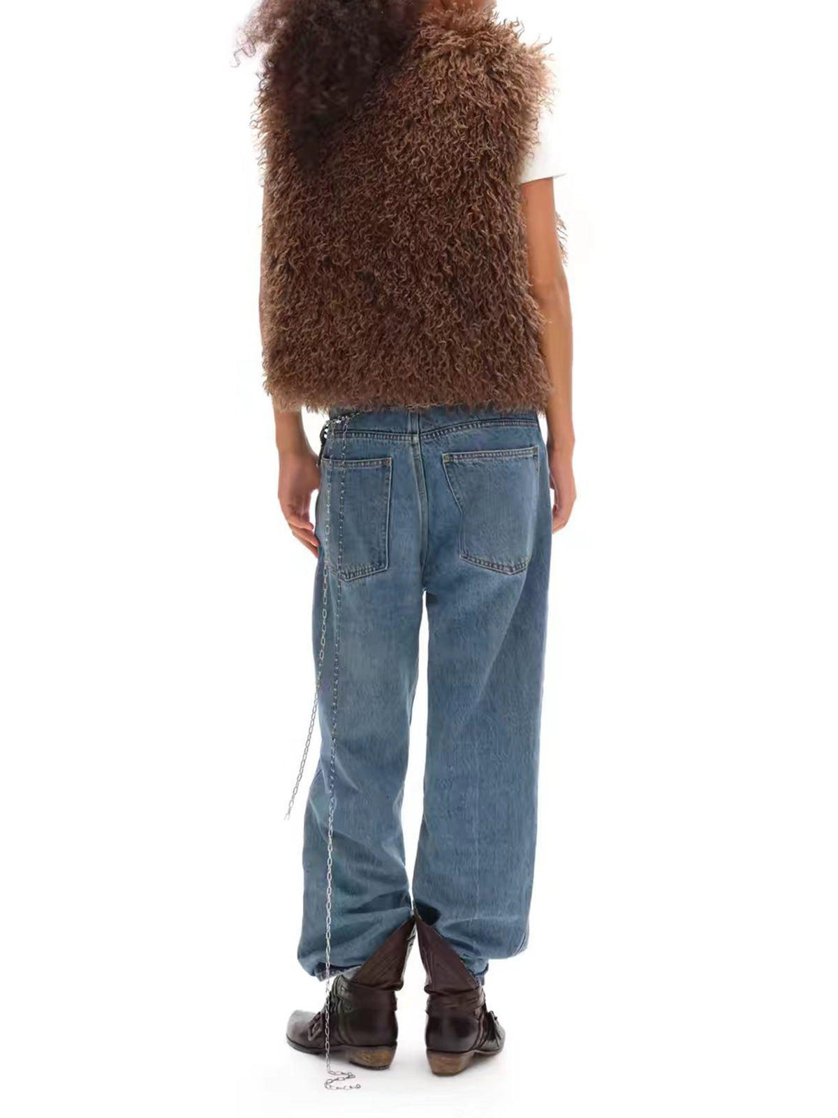 Weekday Outdoor Baggy Plaid Flannel Fleece Vest Jacket - Brown