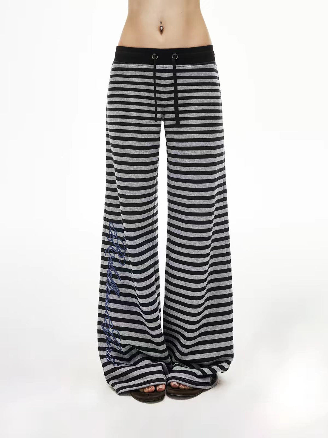 Brick Lane Wide-leg Striped Drawstring Knit Maxi Pants - Black