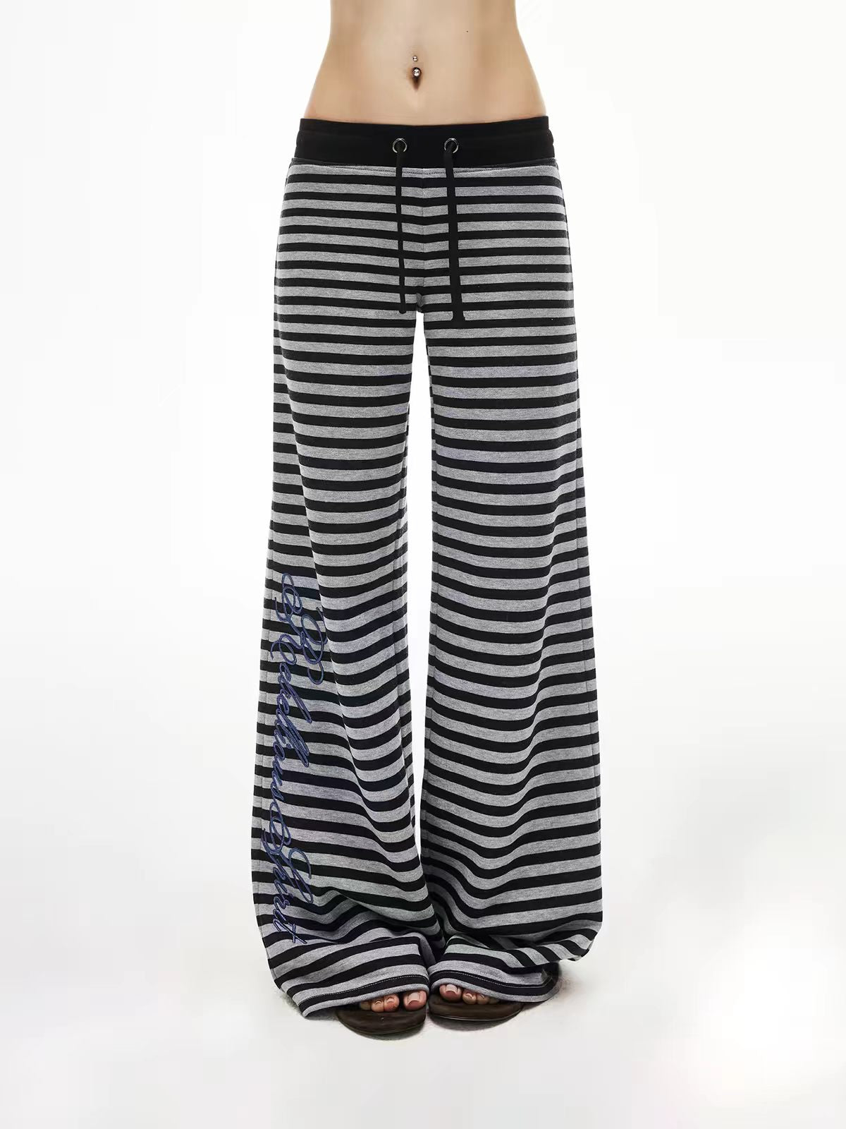 Brick Lane Wide-leg Striped Drawstring Knit Maxi Pants - Black