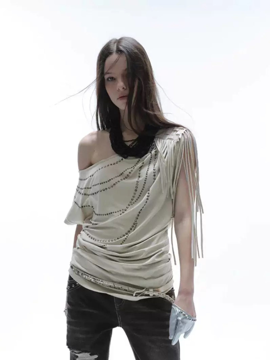 Brick Lane Asymmetric Draped One Shoulder Top - White