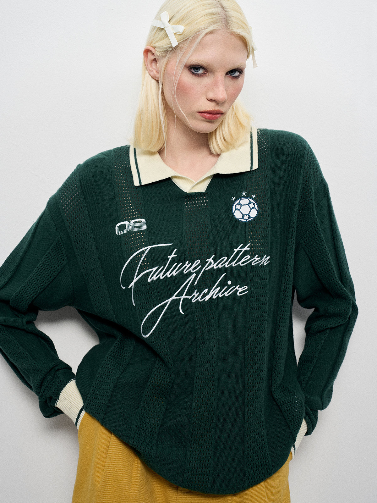 Varsity Jersey Polo Sweater - Green